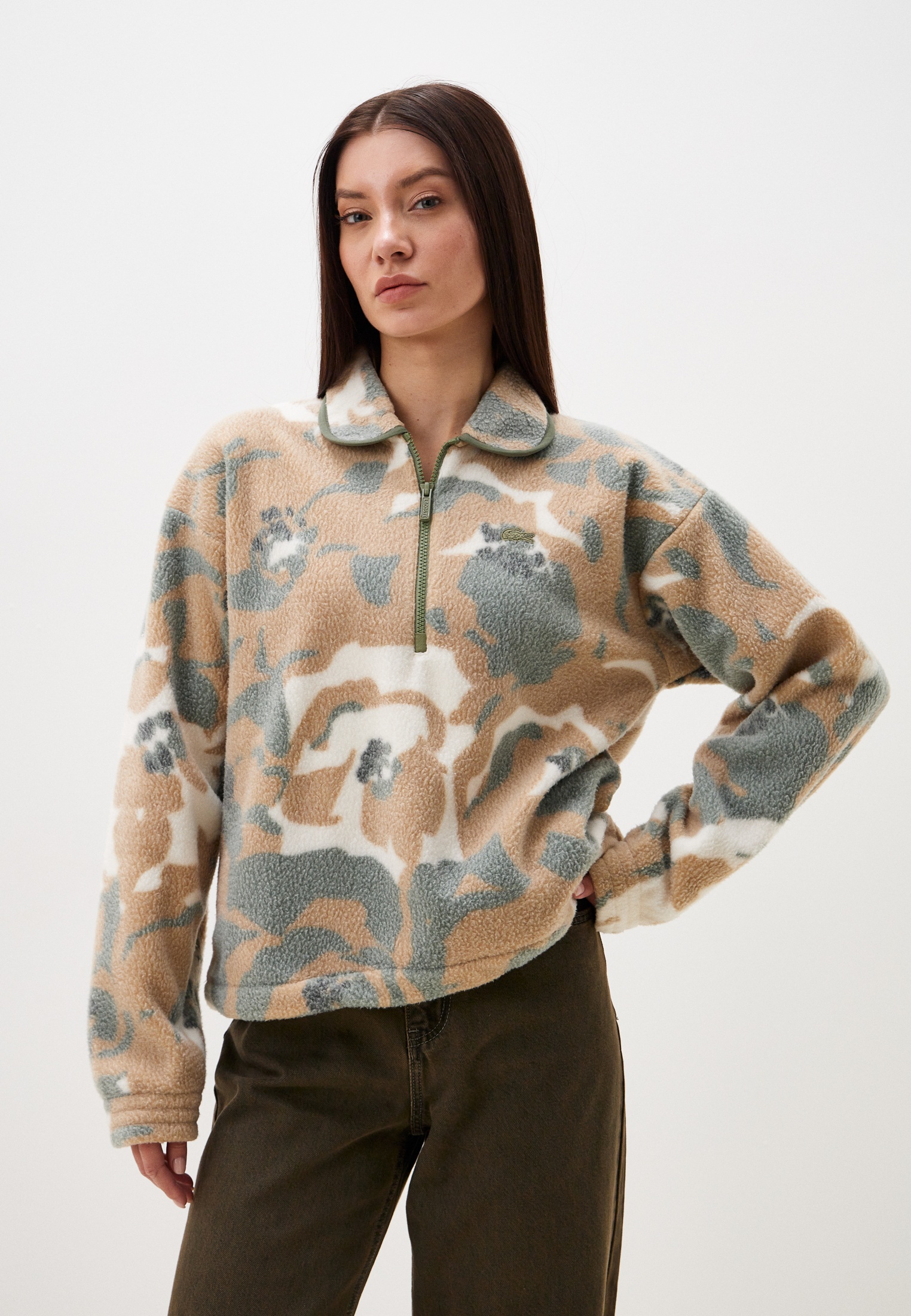 Женские флисовые толстовки Lacoste (Лакост) Олимпийка Lacoste