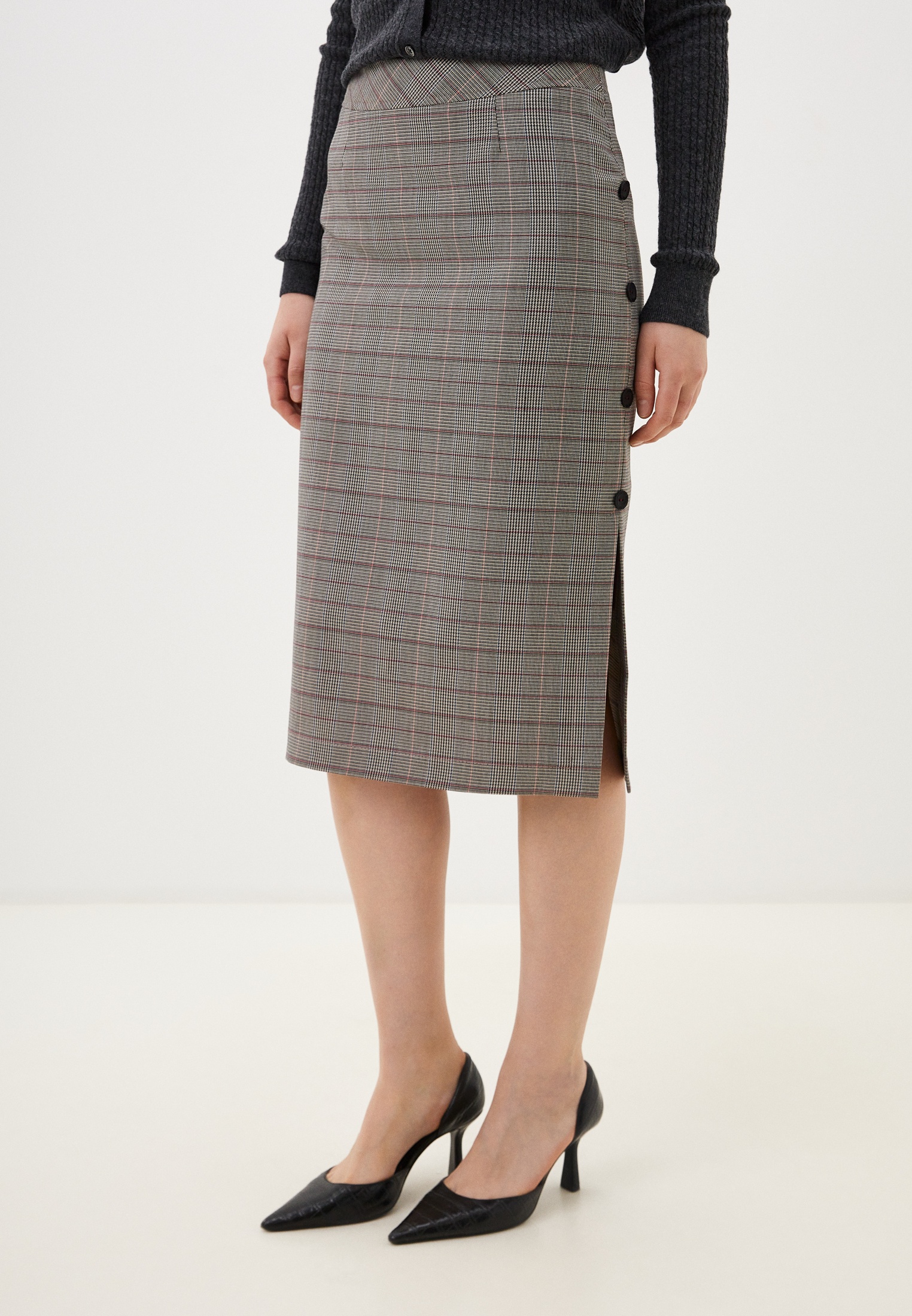 Прямая юбка shovsvaro 1110Акл/серо-розовая клетка0