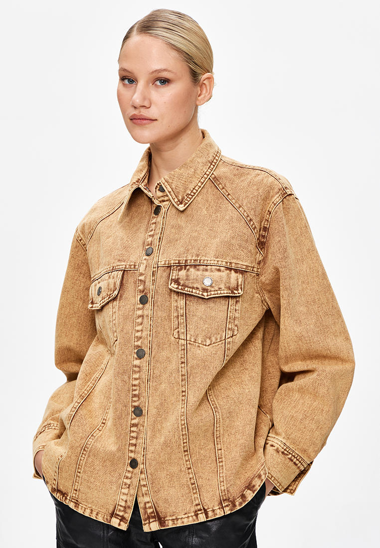 Женские джинсовые рубашки Miss Chic R020923-коричневый-oversize M