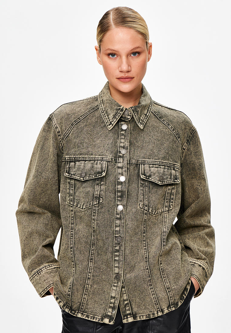 Женские джинсовые рубашки Miss Chic R020923-серый-oversize M