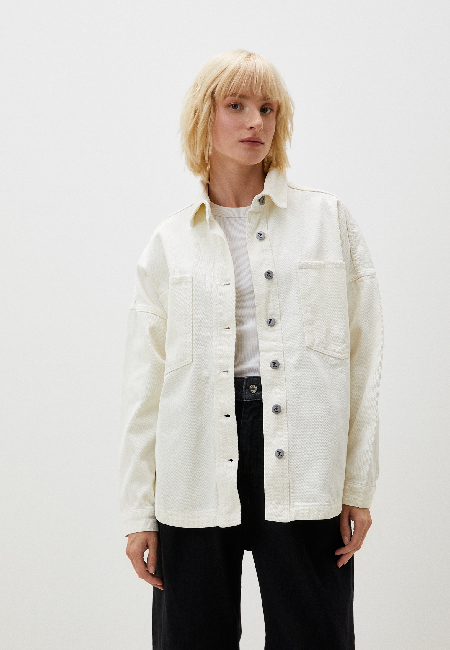 Женские джинсовые рубашки Tagclo AW22WSH-1 молочный L-XL