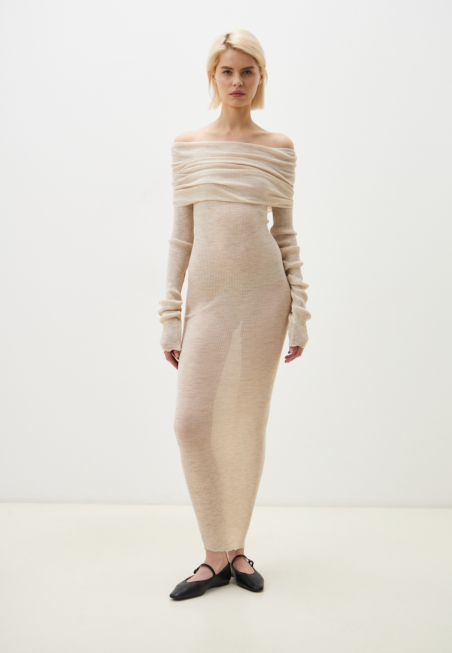 Вязаное платье Voluminous Pile-Бежевый-OneSize