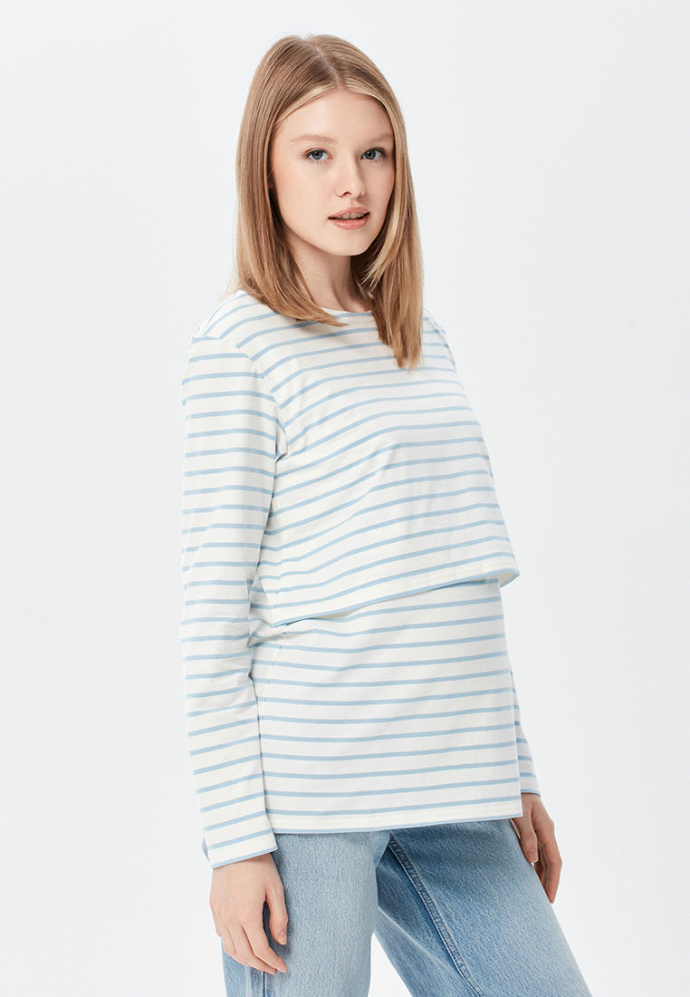 Футболка с длинным рукавом Proud Mom ЛКТ-0325-голубая-полоска
