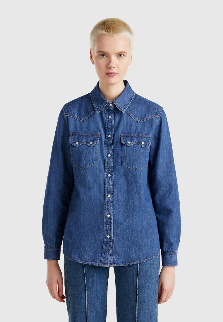 Женские джинсовые рубашки United Colors of Benetton (Юнайтед Колорс оф Бенеттон) 25P_5RZKDQ06T_902