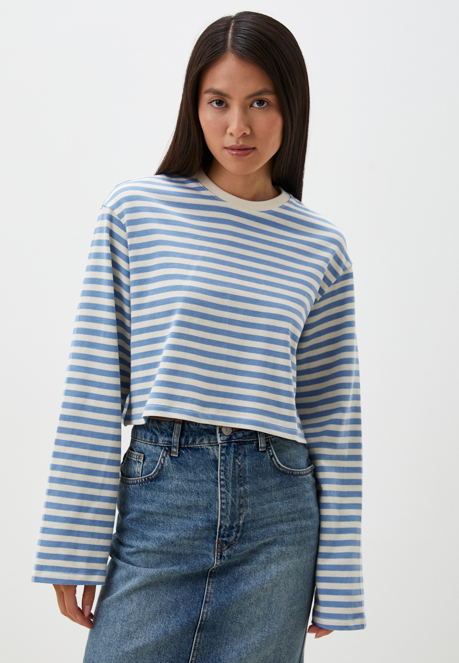 Футболка с длинным рукавом Polina Repik Striped cropped sweatshirt_blue_One Size
