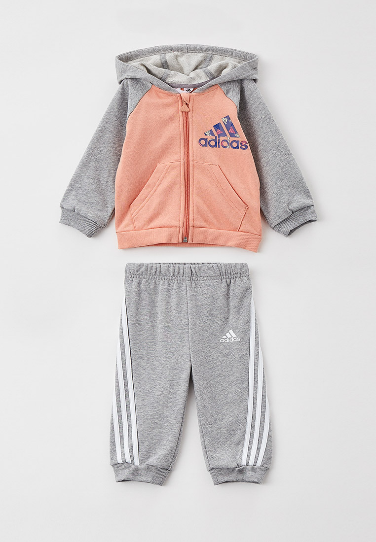 Спортивный костюм для девочек Adidas (Адидас) H28831 цвет коралловый,  многоцветный, серый купить за 2030 руб.