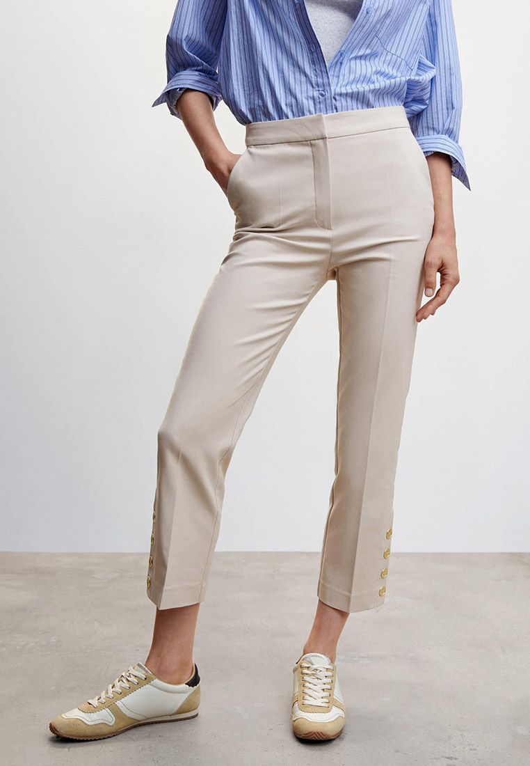 Женские прямые брюки Mango (Манго) 47024761 цвет бежевый купить за 3000 руб.