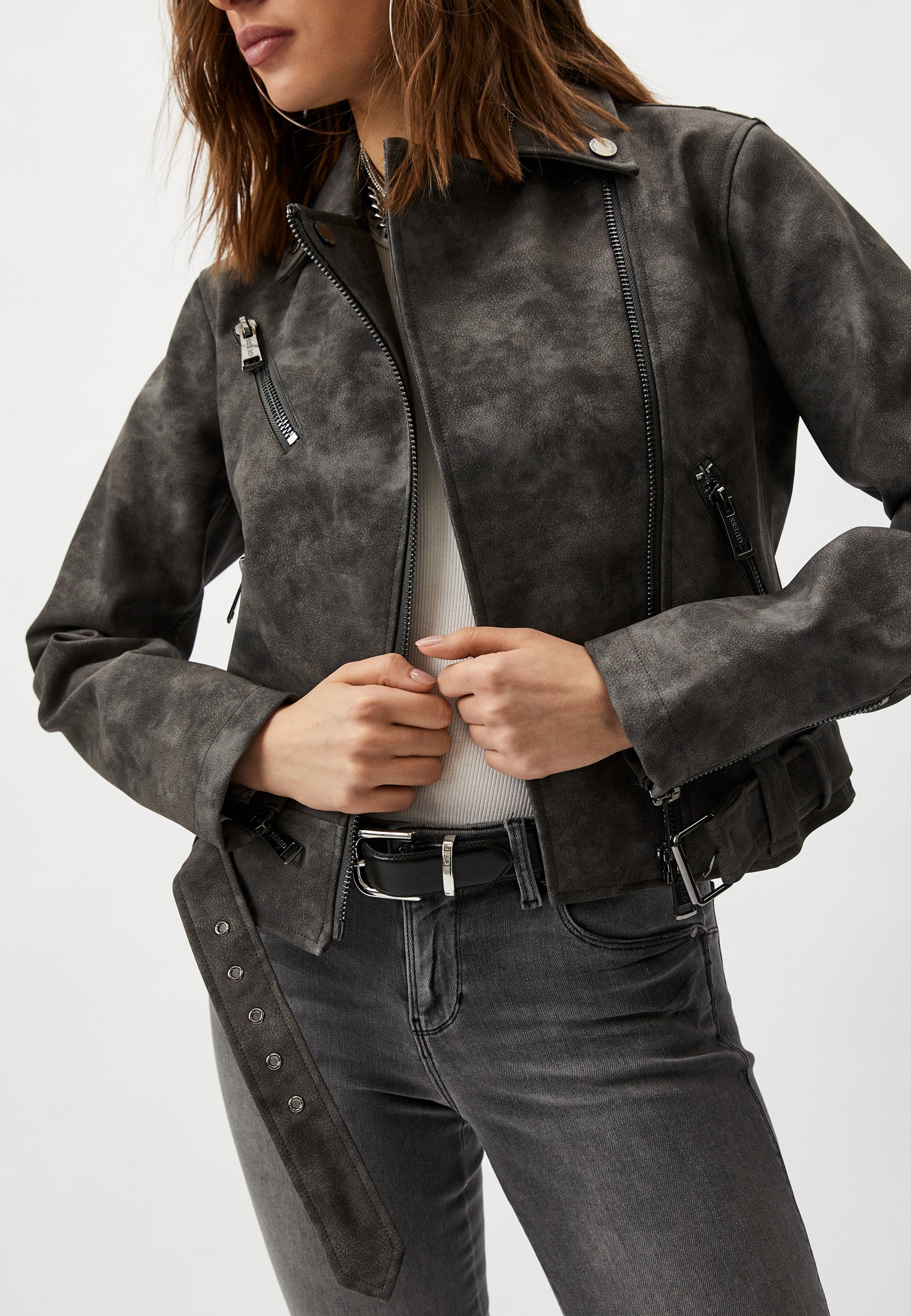 Кожаная куртка женская Guess (Гесс) W4GL19WG0Z0 купить за 12197 руб.