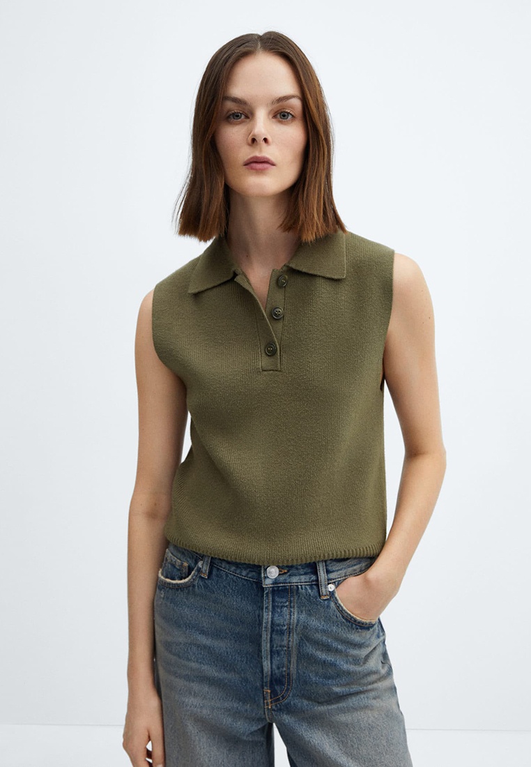 Жилет женский Mango (Манго) 67064044 цвет хаки купить за 4099 руб.