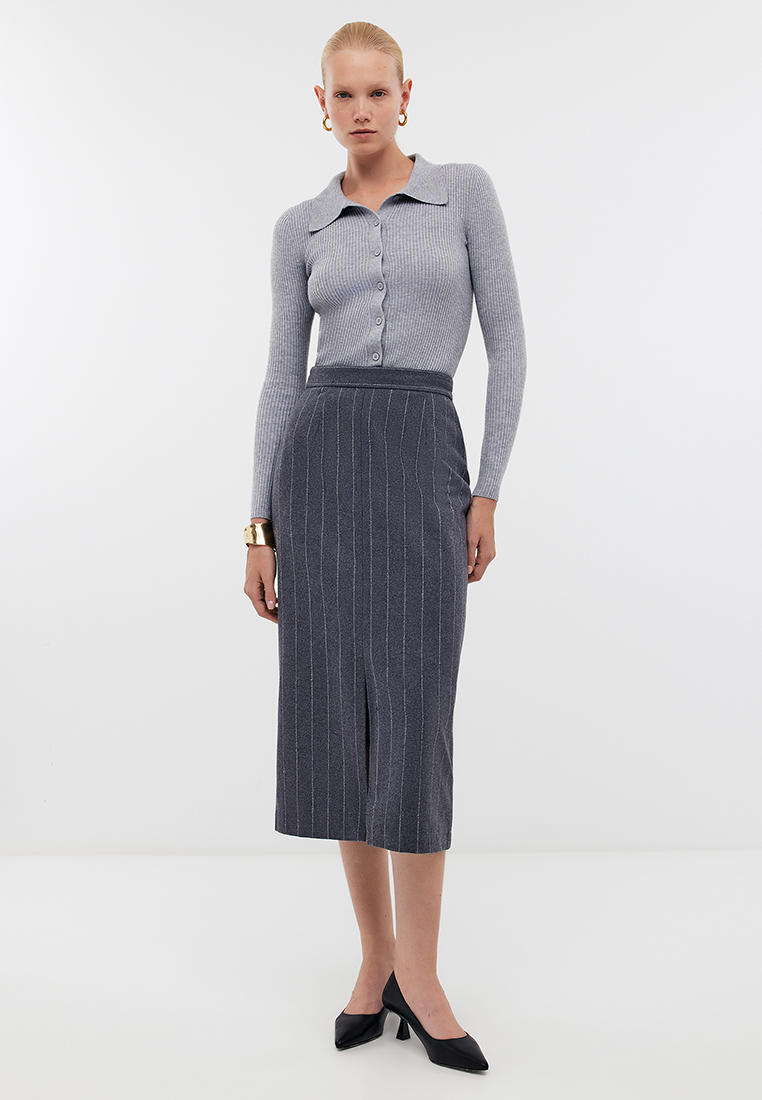 Прямая юбка Baon (Баон) B4724514-DARK GREY STRIPED-L