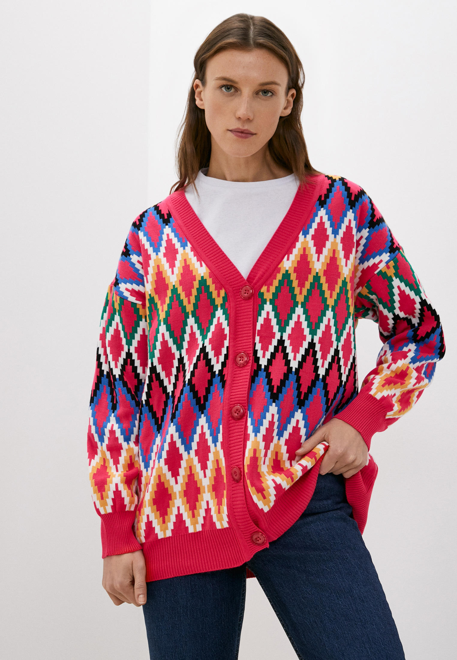 Кардиган Melle 8103 Кардиган (ромбы мел) малиновый OneSize