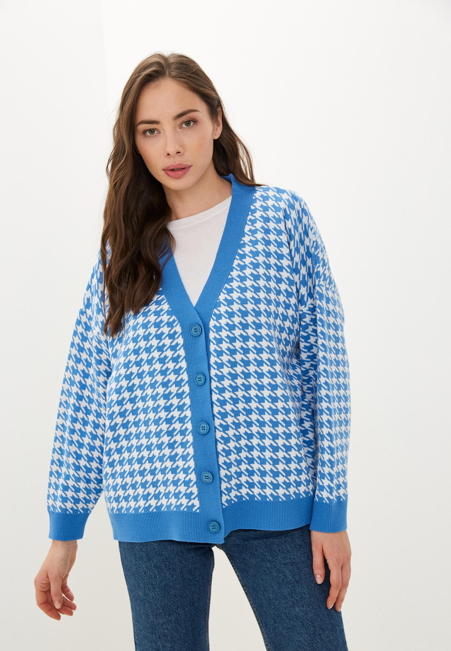 Кардиган Melle 8107Кардиган (гусиная лапка)бел/син