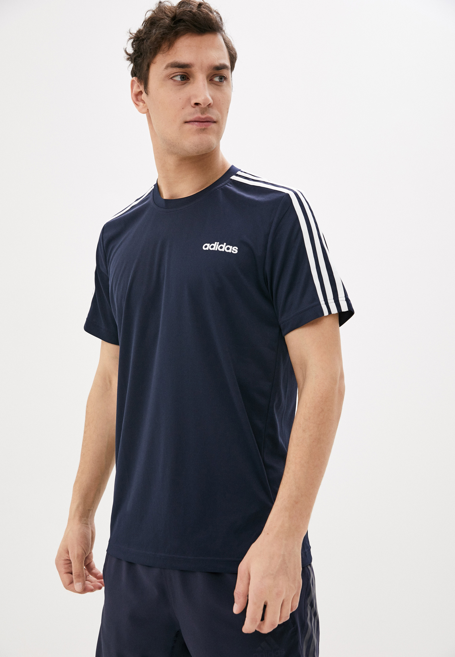Navy-White adidas Mens Designed 2 Move 3-Stripes T-Shirt - Get The Label