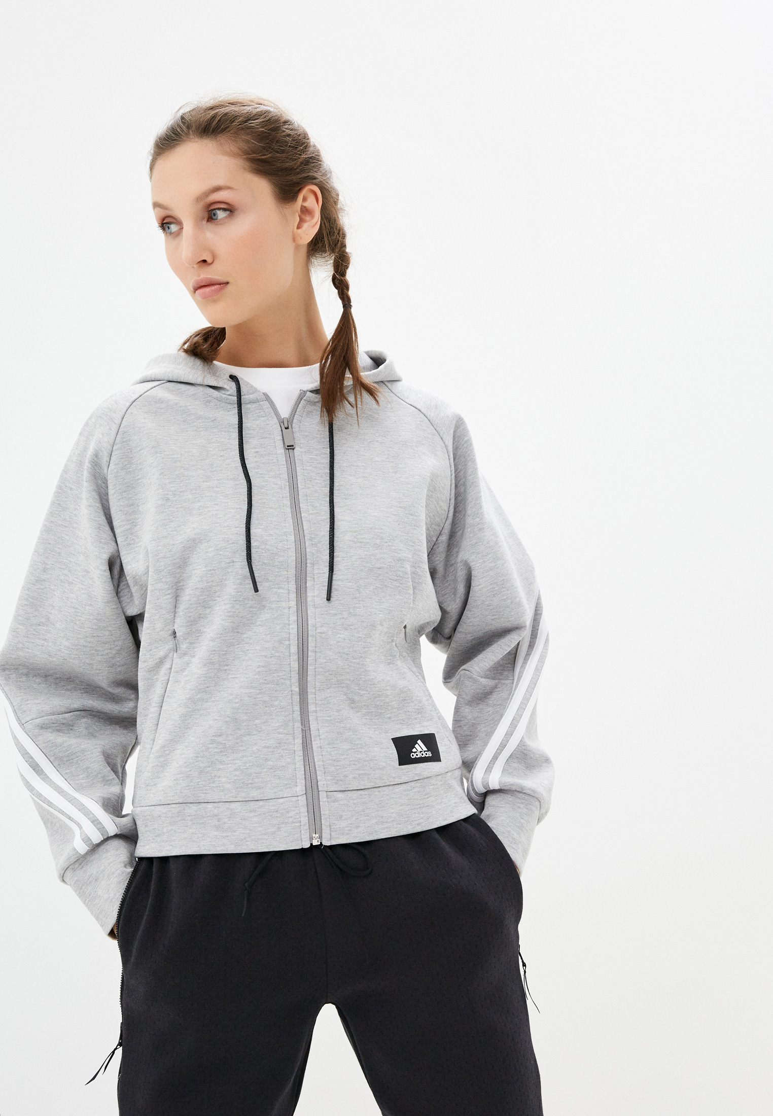 Толстовка adidas W FI 3S FZ HD, цвет: серый, AD002EWLUHY8 — купить в  интернет-магазине Lamoda