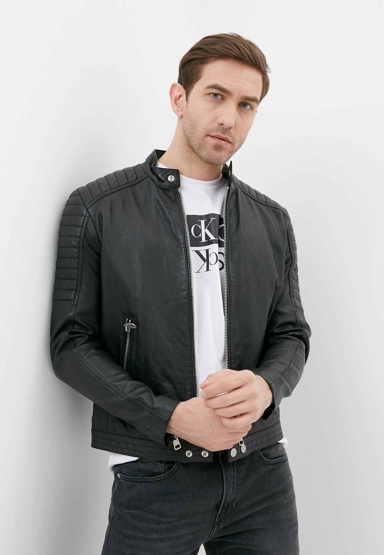 Куртка кожаная Calvin Klein Jeans, цвет: черный, CA939EMMDKU3 — купить ...