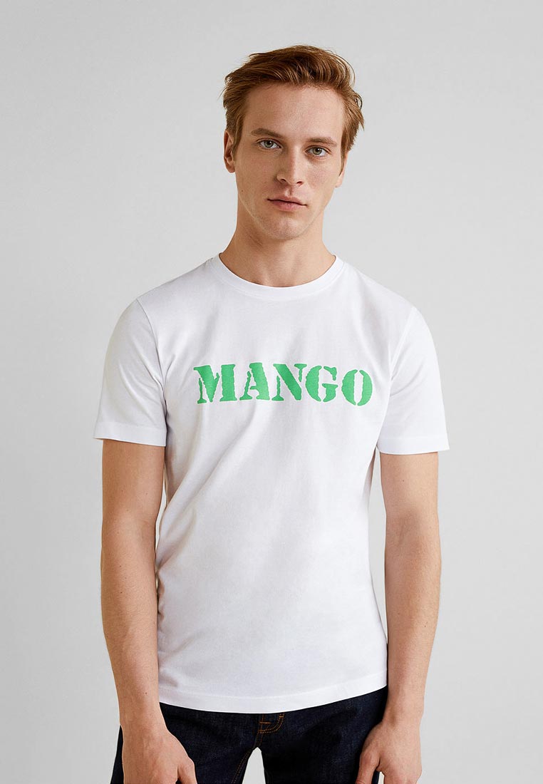 <b>Футболка</b> <b>Mango</b> <b>Man</b> - LOGO, HE002EMFCND7 — цвет: белый, коллекция: Весна-лет...