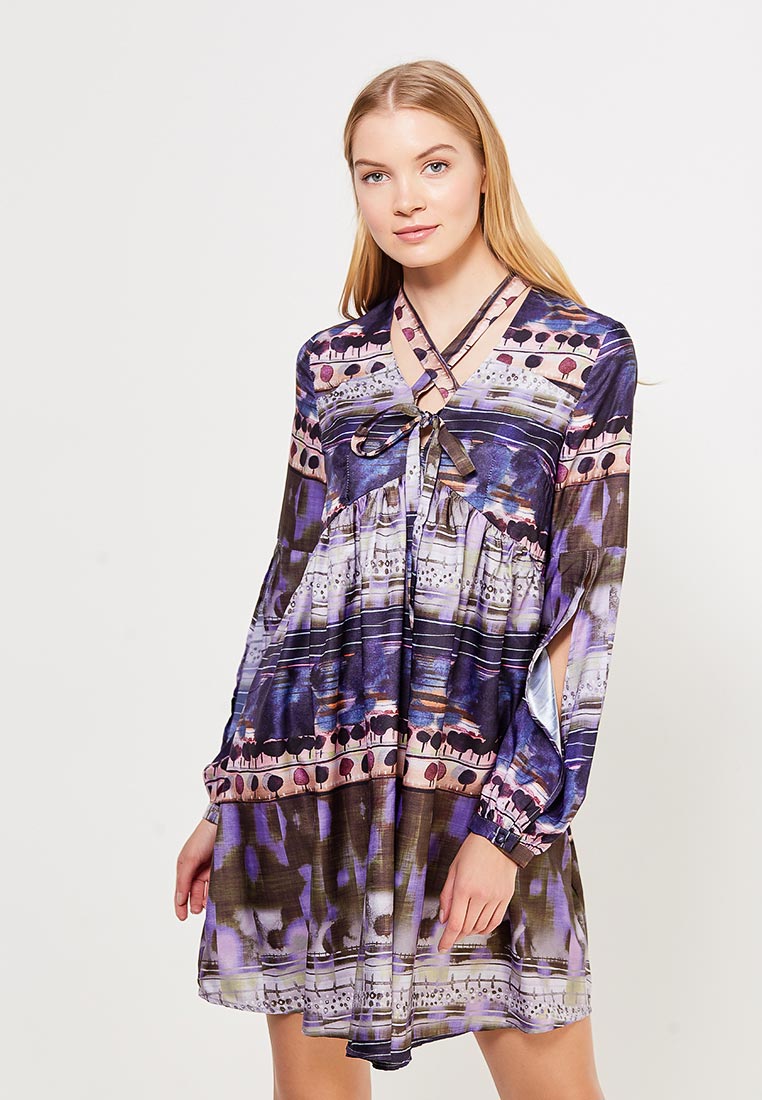 Платье Lost Ink SMUDGE SPOT TIE FRONT BUBBLE SLEEVE SHIFT купить за 1 729 ₽ в интернет-магазине Lamoda.ru