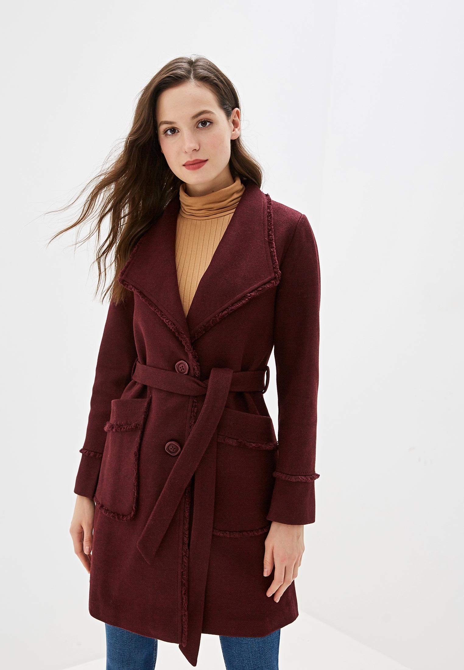 Бордовое пальто женское
