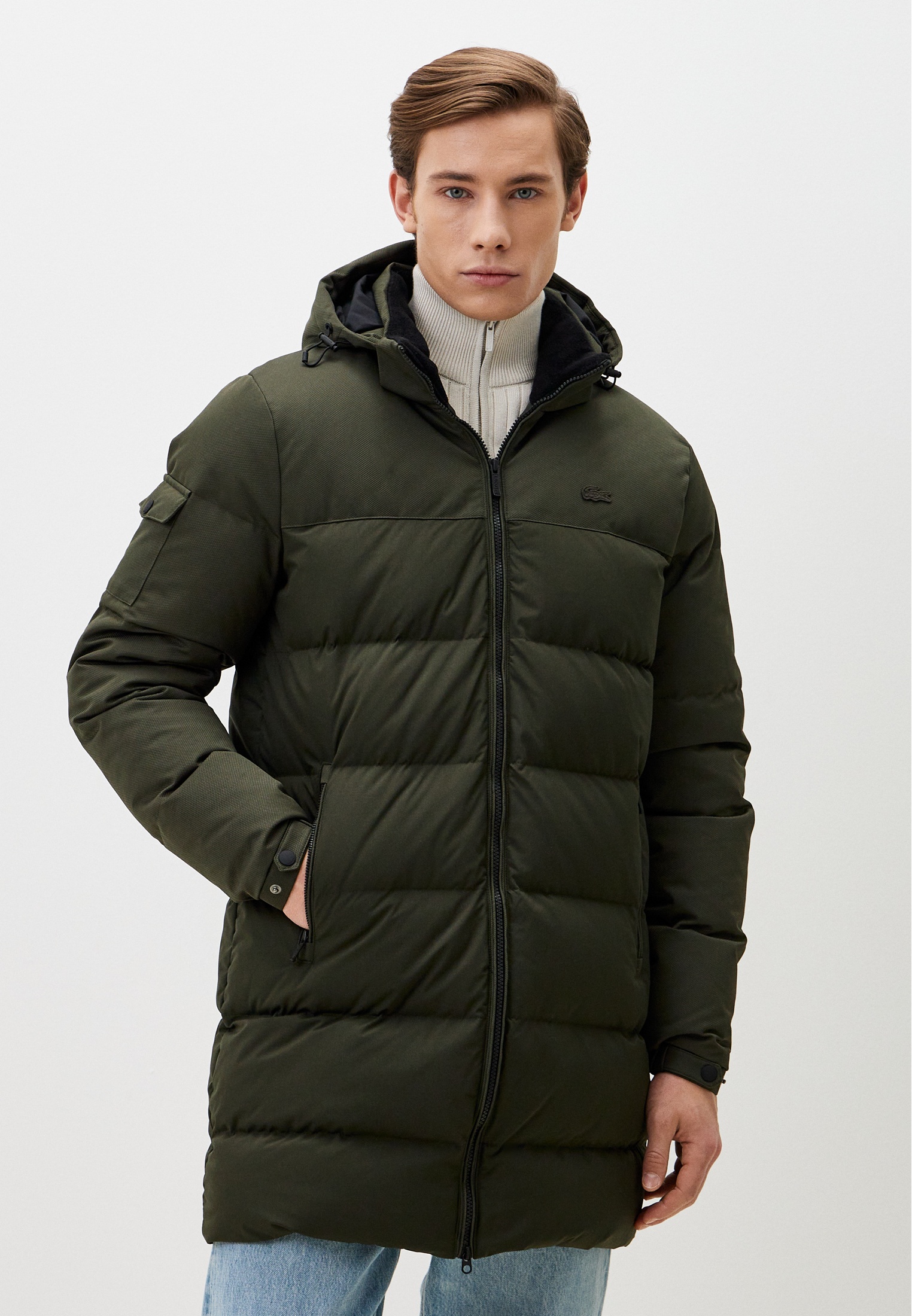 Пуховик Lacoste Regular fit, цвет: хаки, MP002XM0C869 — купить в ...