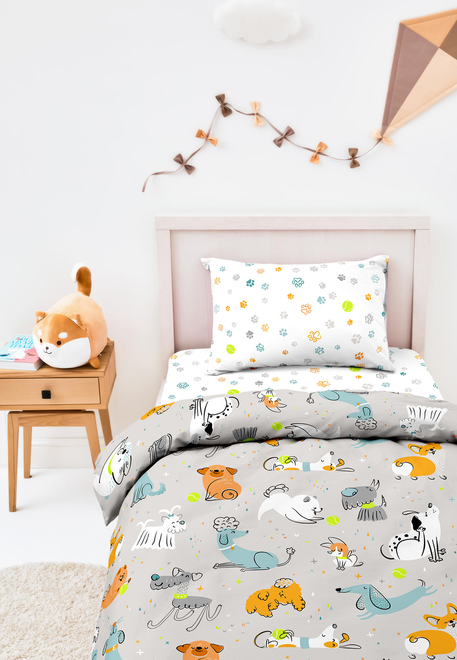 Постельное белье 1,5-спальное Cozy Home Doggy, цвет: белый ...