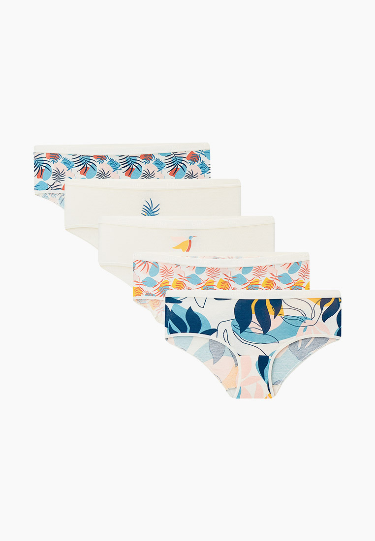 Lot de 5 slips femme en coton stretch à motif floral Bleu Les Pockets