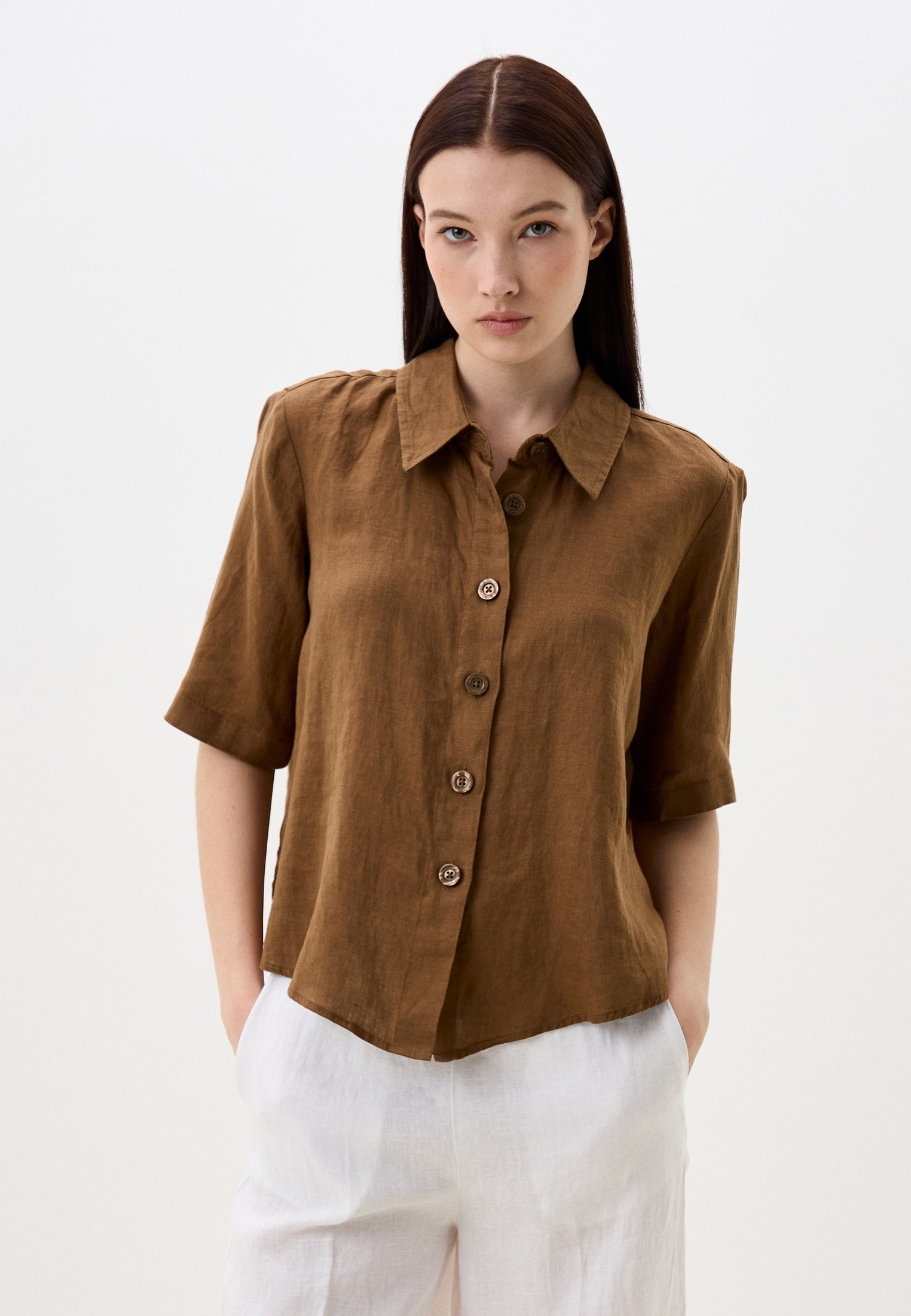 Рубашка United Colors of Benetton LINEN COLLECTION, цвет: коричневый ...