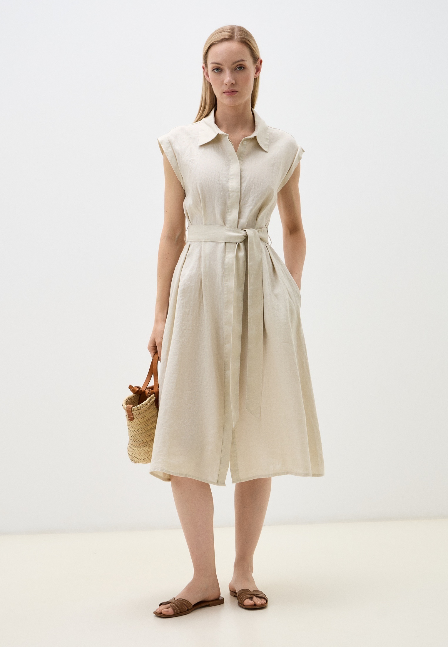 Платье United Colors of Benetton LINEN COLLECTION, цвет: бежевый ...