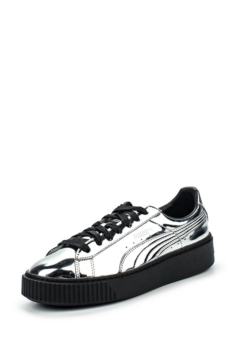 Puma metallic basket platform sneakers in silver hotsell