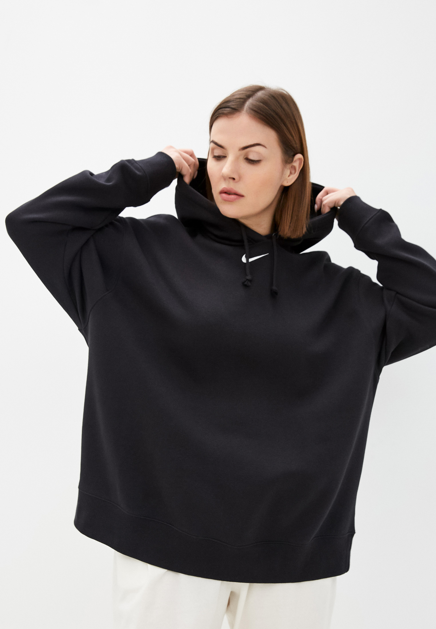 Худи Nike W NSW ESSNTL FLC HOODIE PLUS, цвет: черный, RTLAAO552801 ...