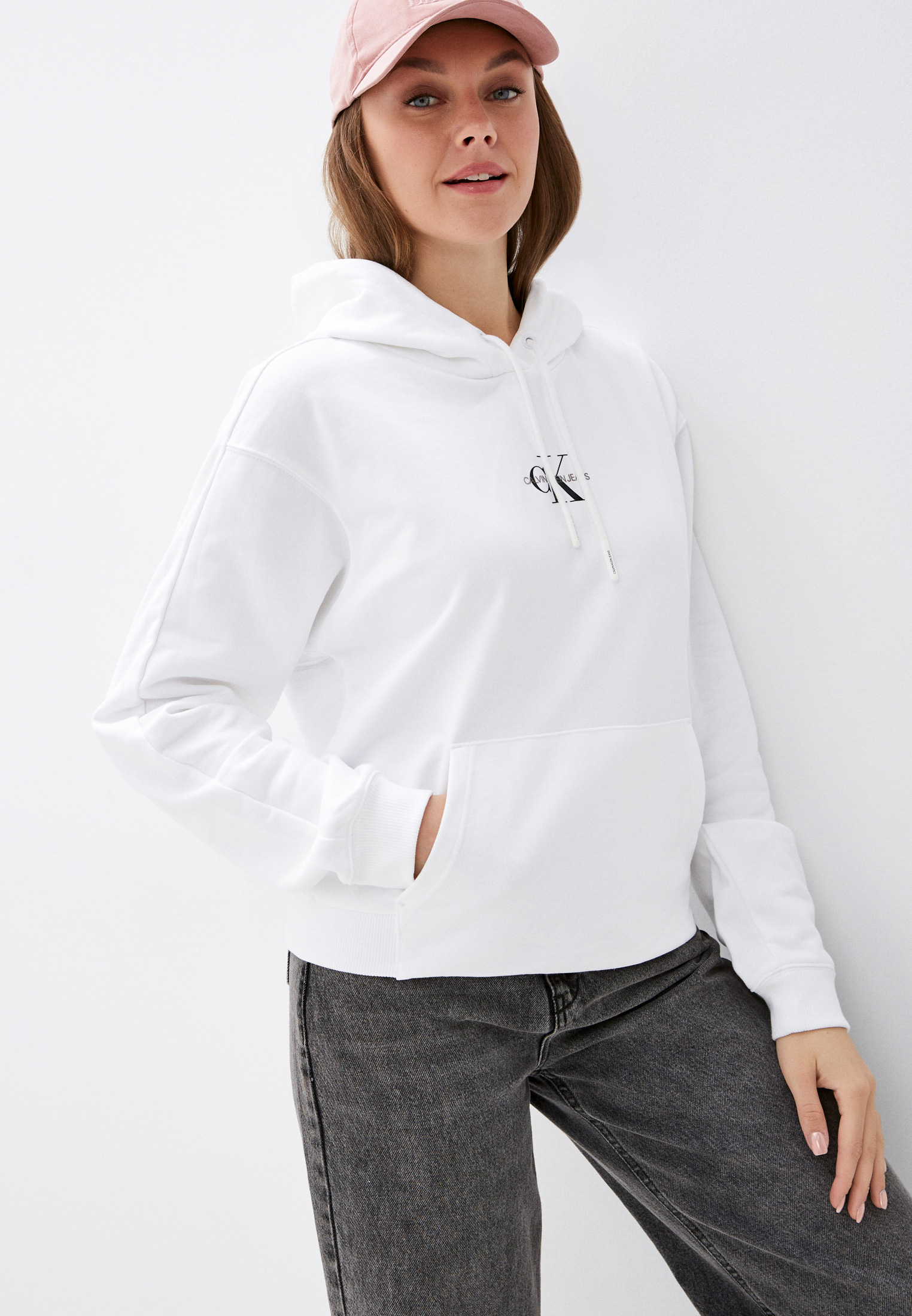 Худи Calvin Klein Jeans, цвет: белый, RTLAAO949601 — купить в интернет-магазине Lamoda