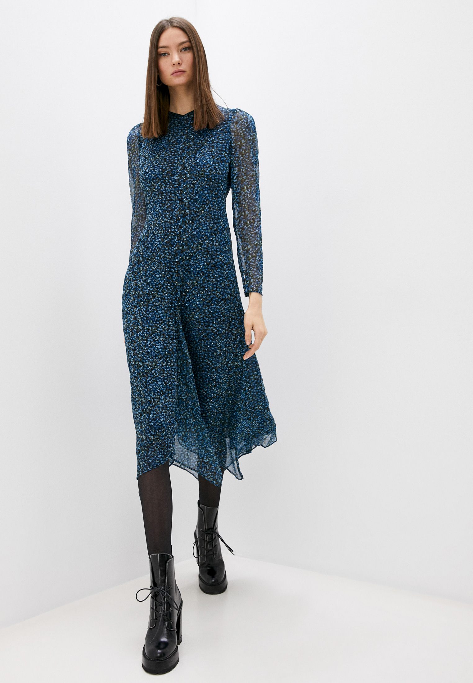 Платье Whistles SCATTERED BLOOM DOBBY MIDI DRESS, цвет синий