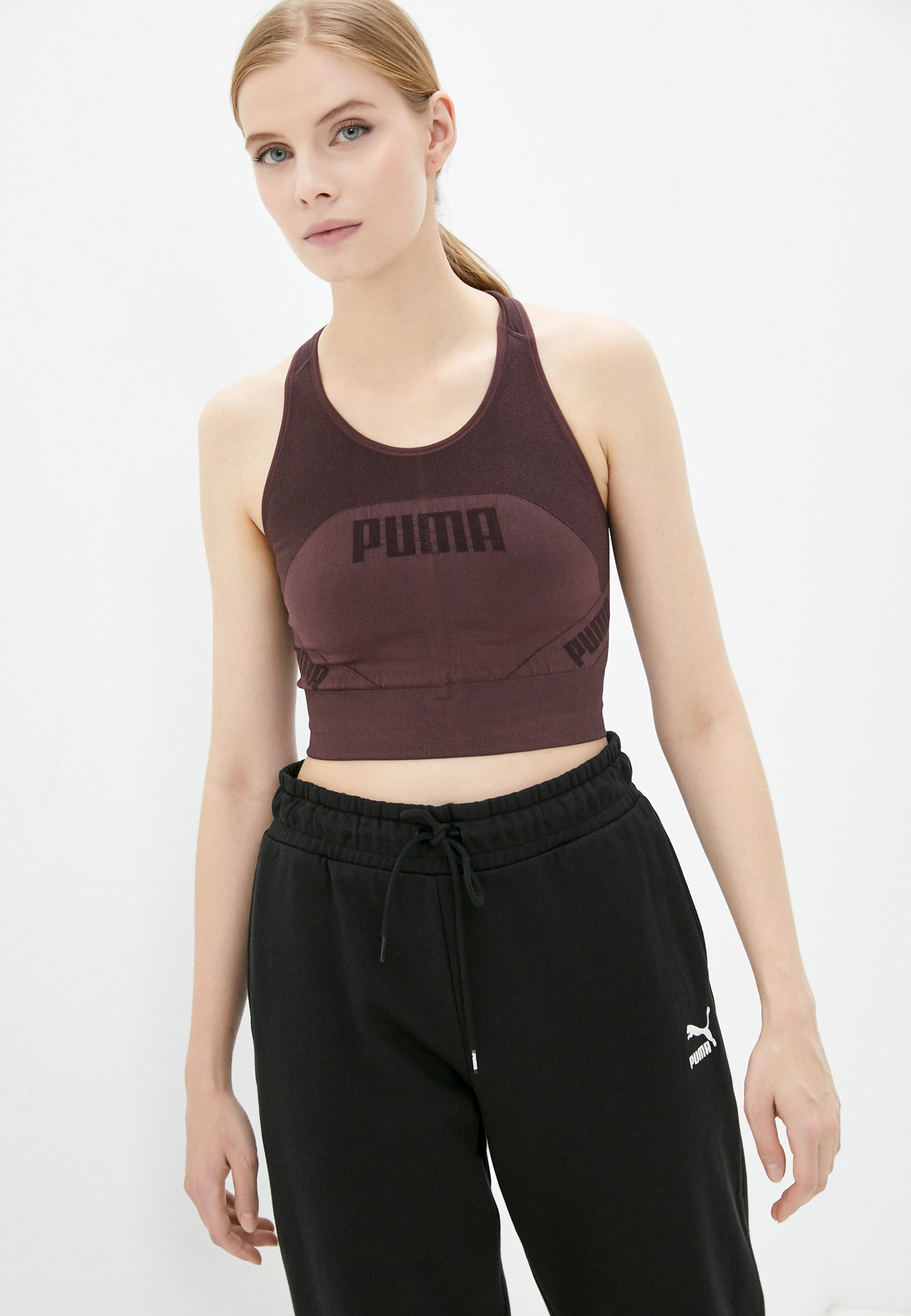 Топ спортивный PUMA Evostripe Evoknit Crop Top, цвет: бордовый ...