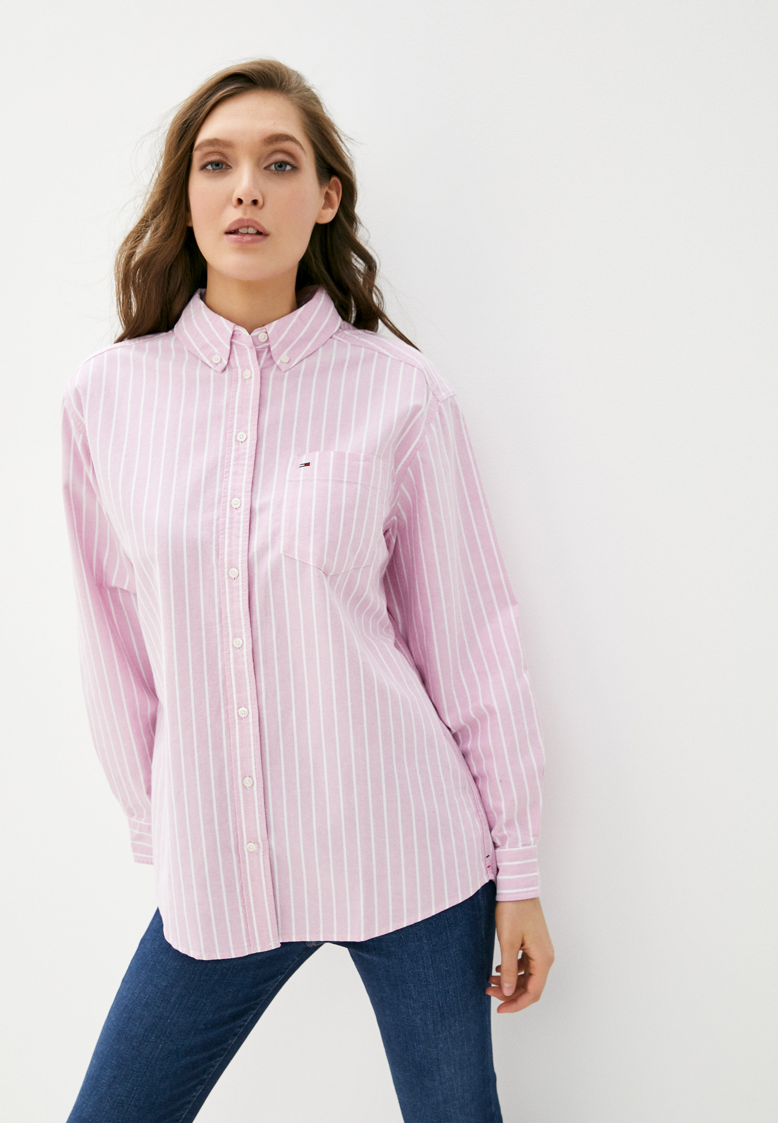 Рубашка Tommy Jeans, цвет: розовый, RTLAAX154801 — купить в интернет-магазине Lamoda