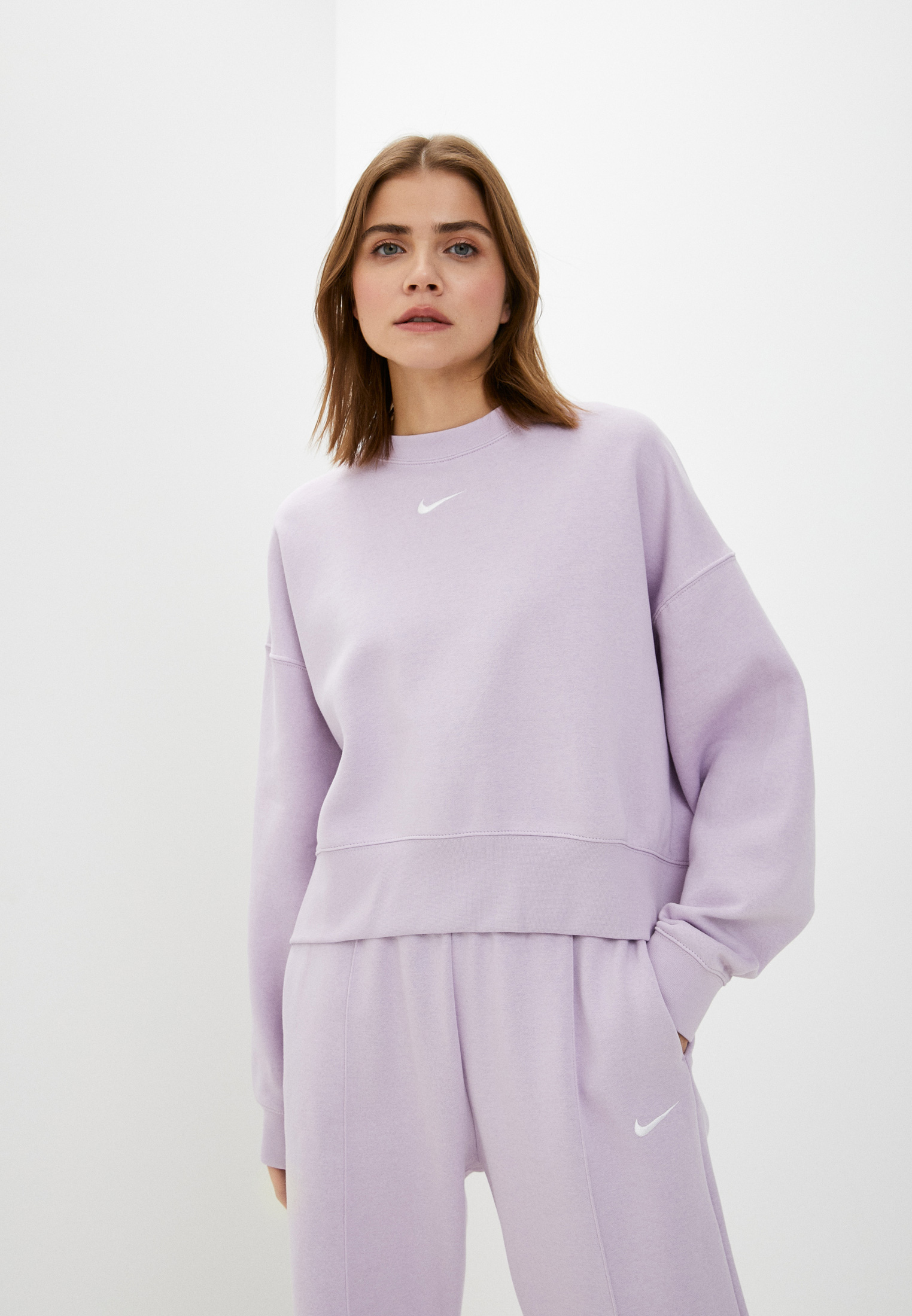 Nike sportswear essentials fleece crew sweater lilac hotsell