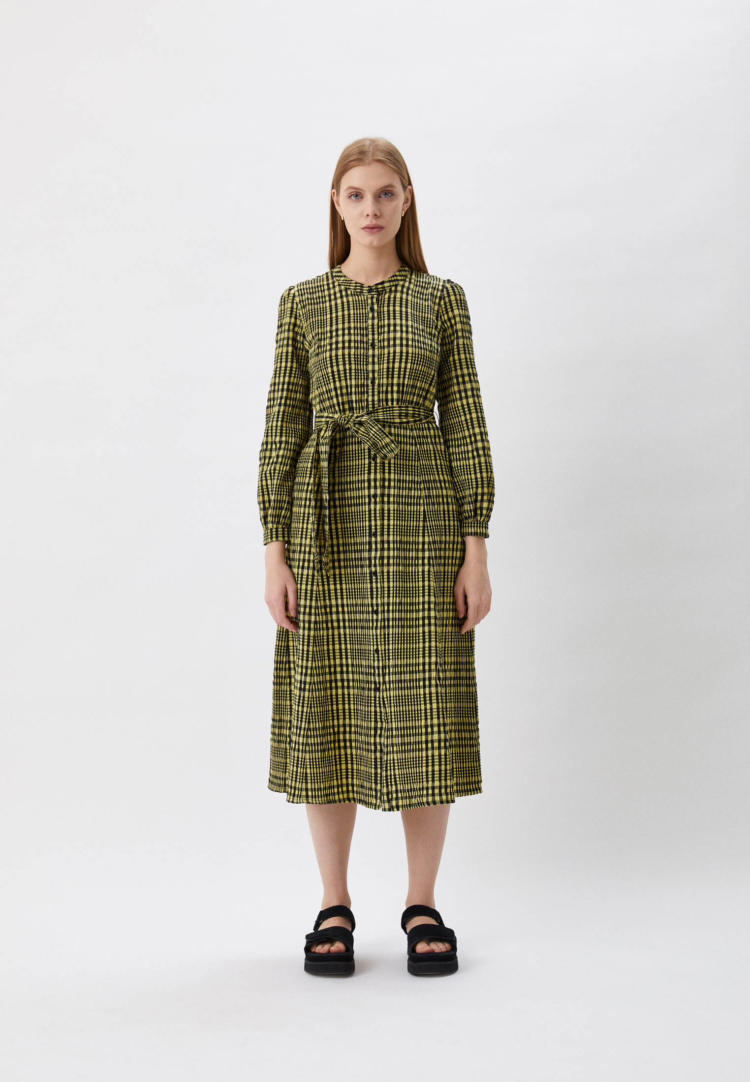 Платье Whistles NORA GINGHAM CHECKED MIDI DRESS, цвет зеленый