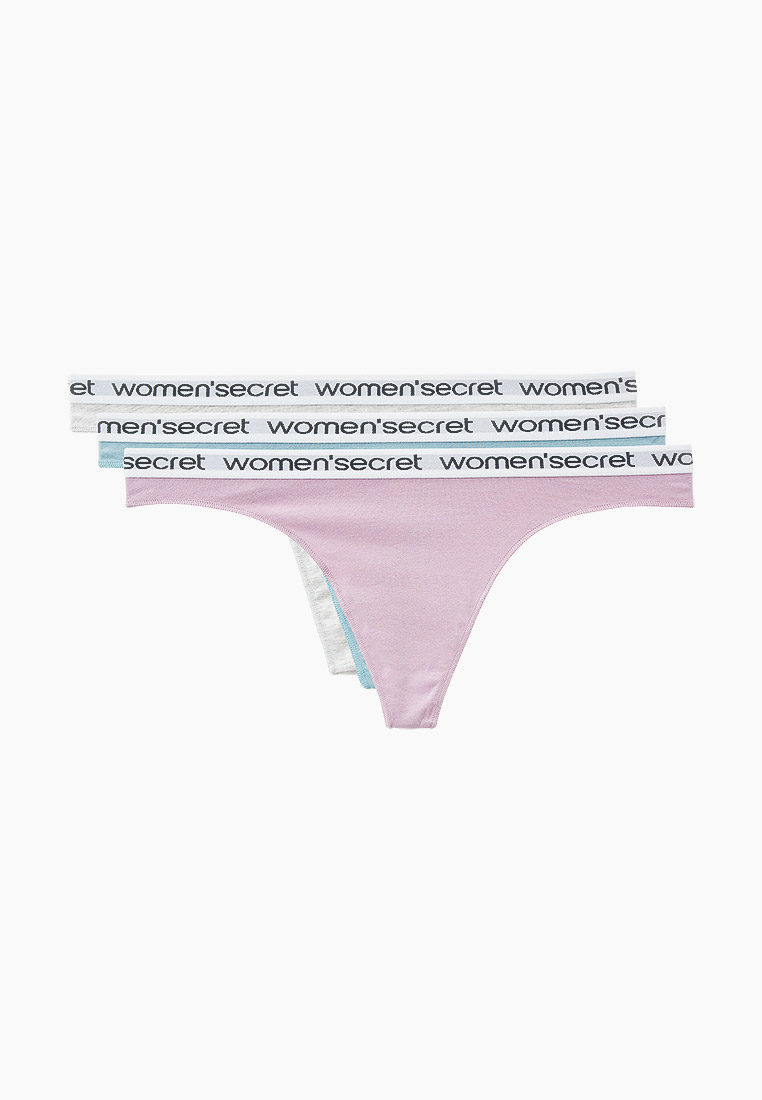 Трусы 3 шт. women'secret THONG, цвет: бирюзовый, серый, фиолетовый ...