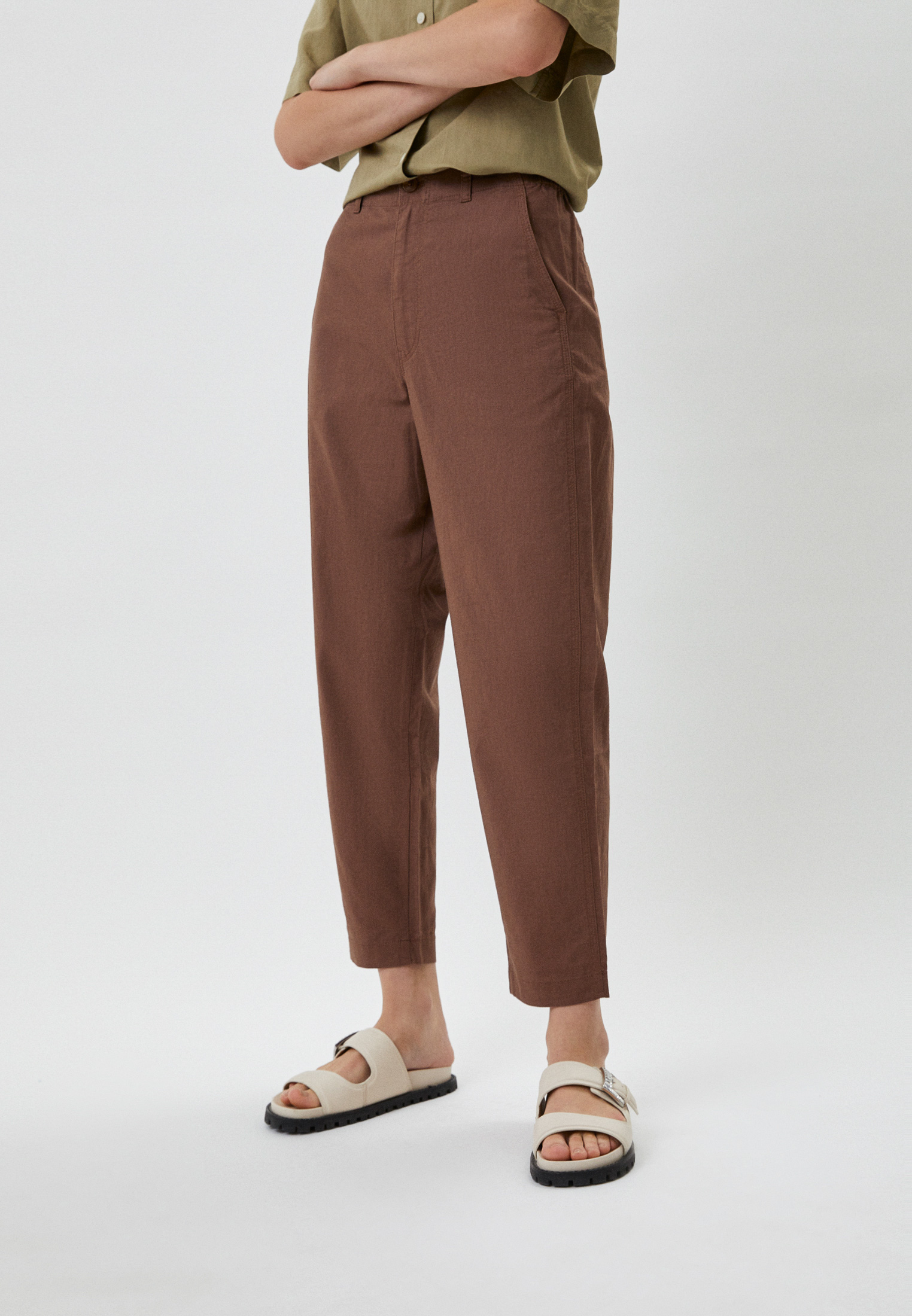 Брюки UNIQLO из хлопка и льна, цвет: коричневый, RTLABW749601 — купить ...