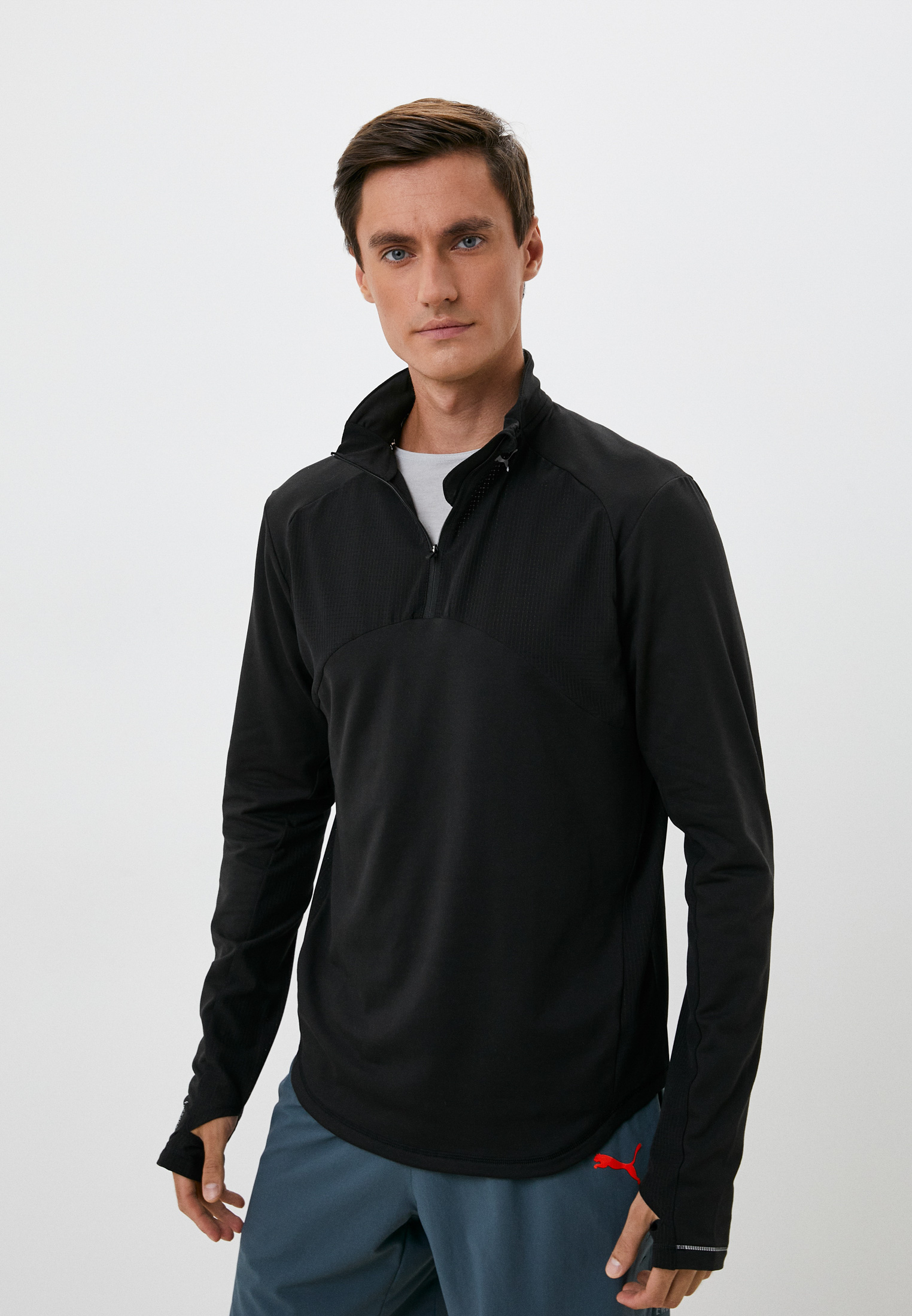 Лонгслив спортивный PUMA RUN Cloudspun Knit 1 2 Zip M, цвет черный