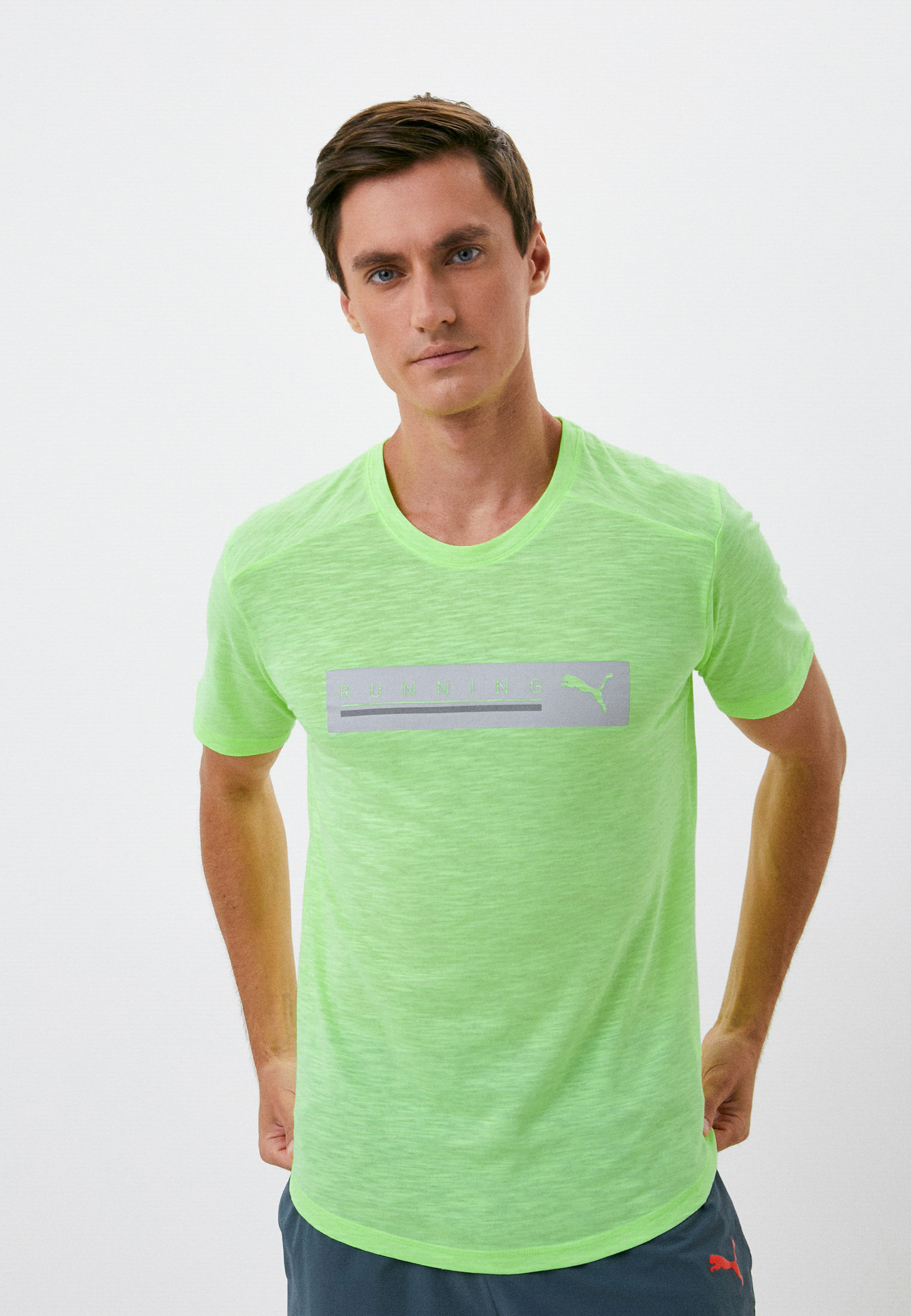 Футболка спортивная PUMA RUN LOGO SS TEE M, цвет зеленый, RTLABX341701