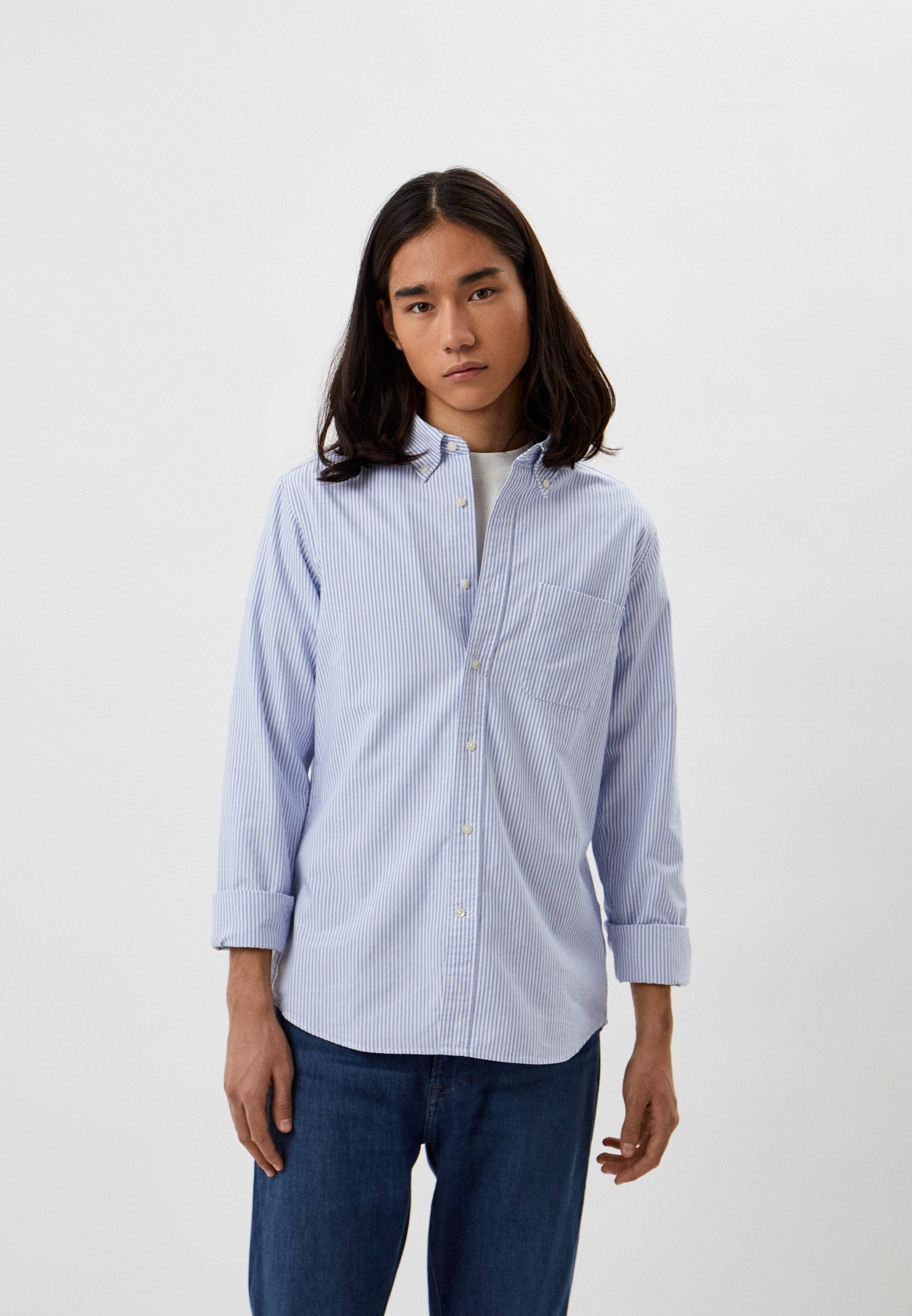 Рубашка UNIQLO из ткани оксфорд, цвет: голубой, RTLACC479501 — купить в ...