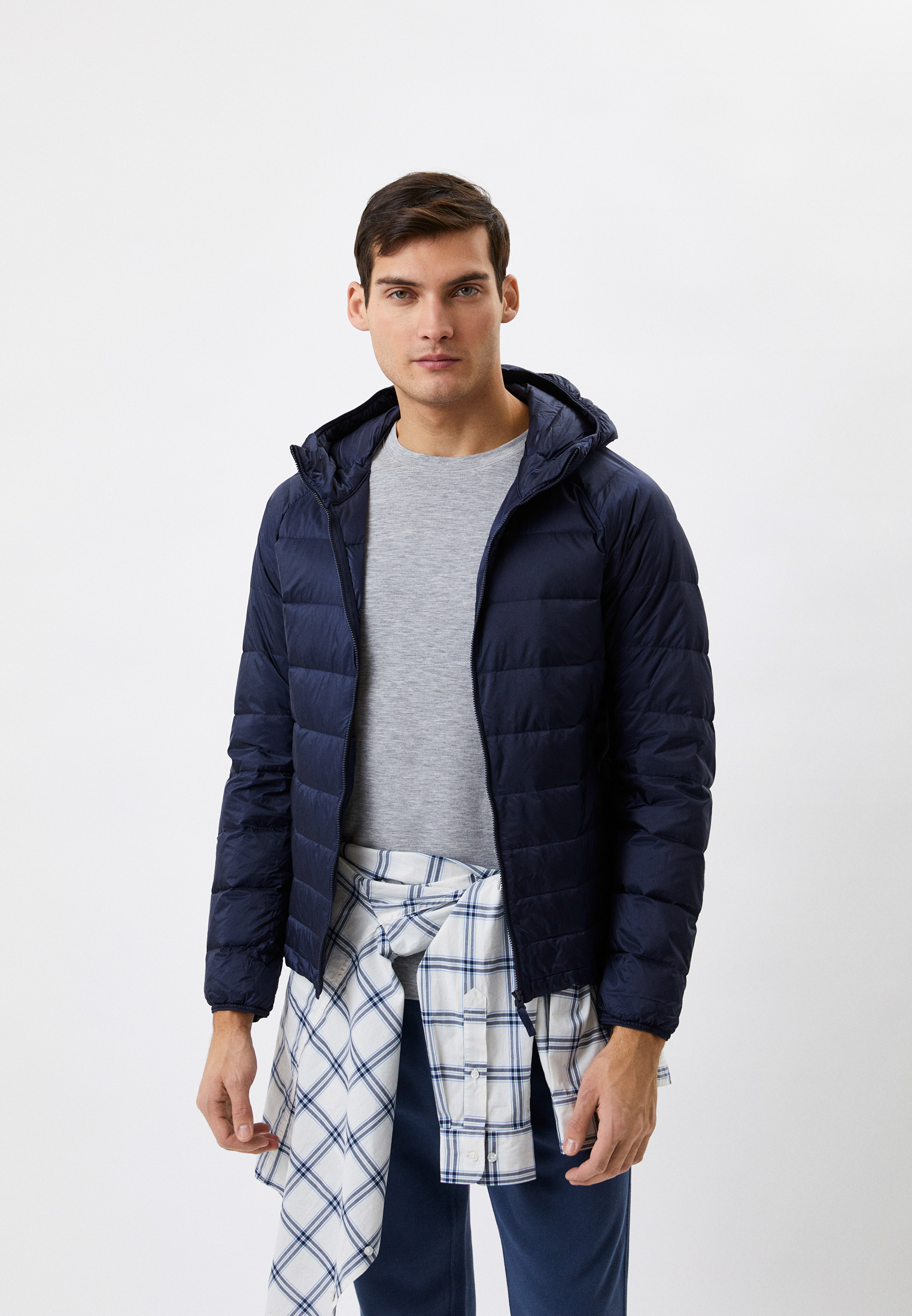 Пуховик UNIQLO ультралегкий с капюшоном, 3D-крой, цвет: синий ...