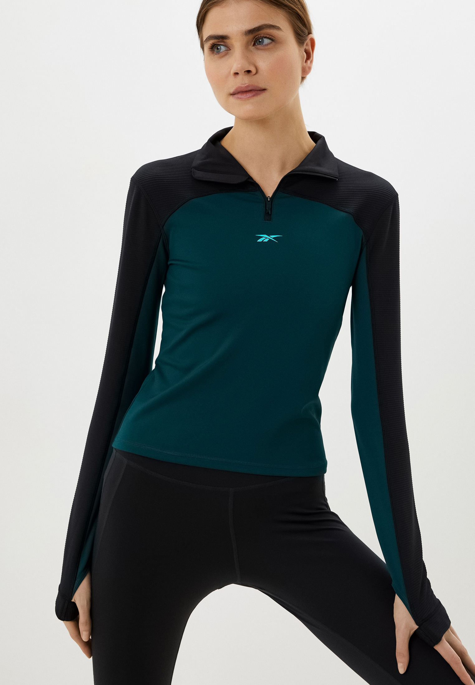 Лонгслив спортивный Reebok TS T GRAPHENE 1/4 ZIP, цвет: зеленый ...