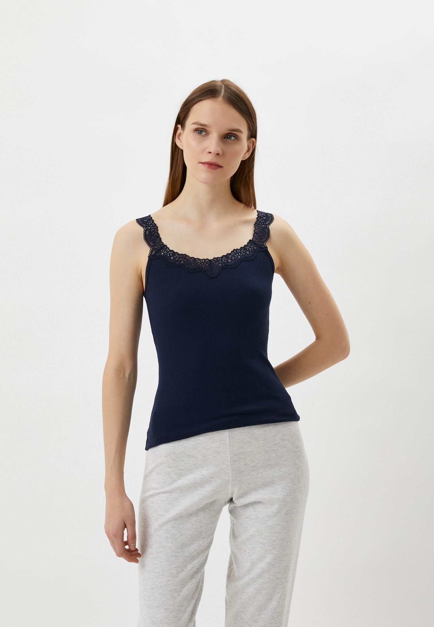 Майка UNIQLO из хлопка, цвет: синий, RTLACG572401 — купить в интернет ...