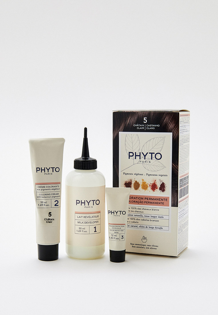 Краска для волос Phyto тон 5 Светлый шатен 50/50/12, цвет: коричневый ...