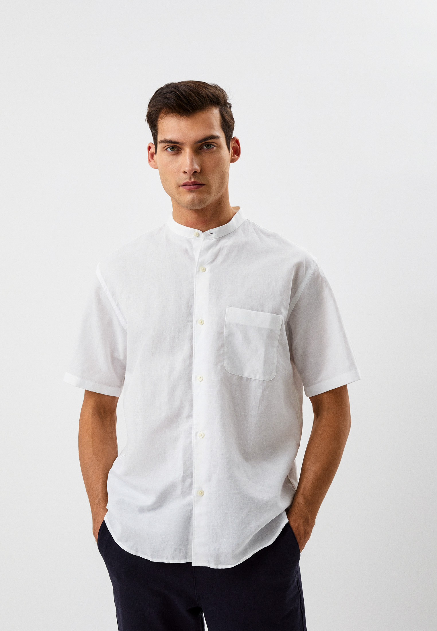 Рубашка UNIQLO из хлопка и льна, цвет: белый, RTLACK374001 — купить в ...