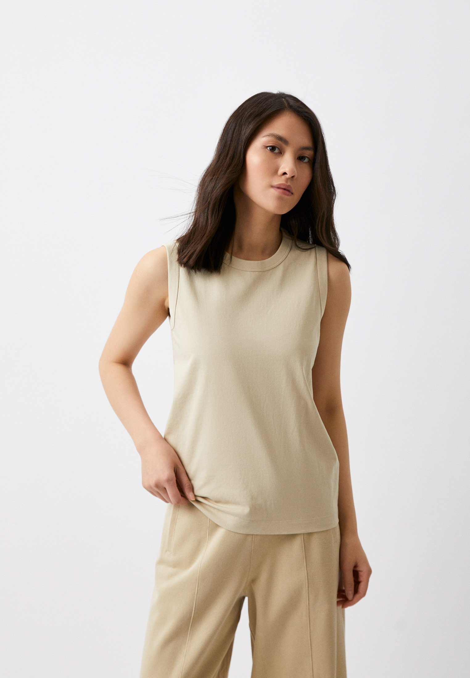 Майка UNIQLO AIRism c хлопком Uniqlo U, цвет: бежевый, RTLACK758901 ...
