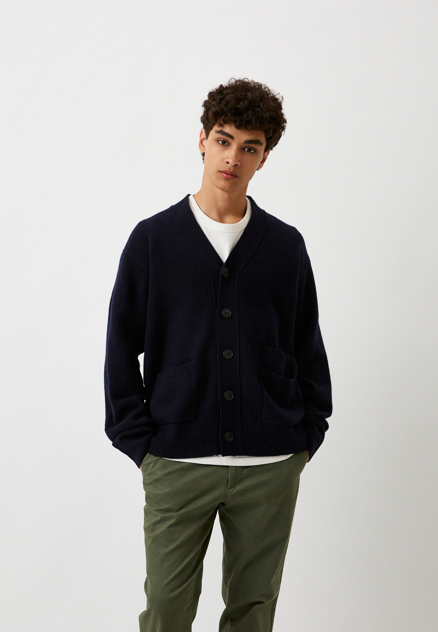 Кардиган UNIQLO из овечьей шерсти класса премиум +J, цвет: синий ...