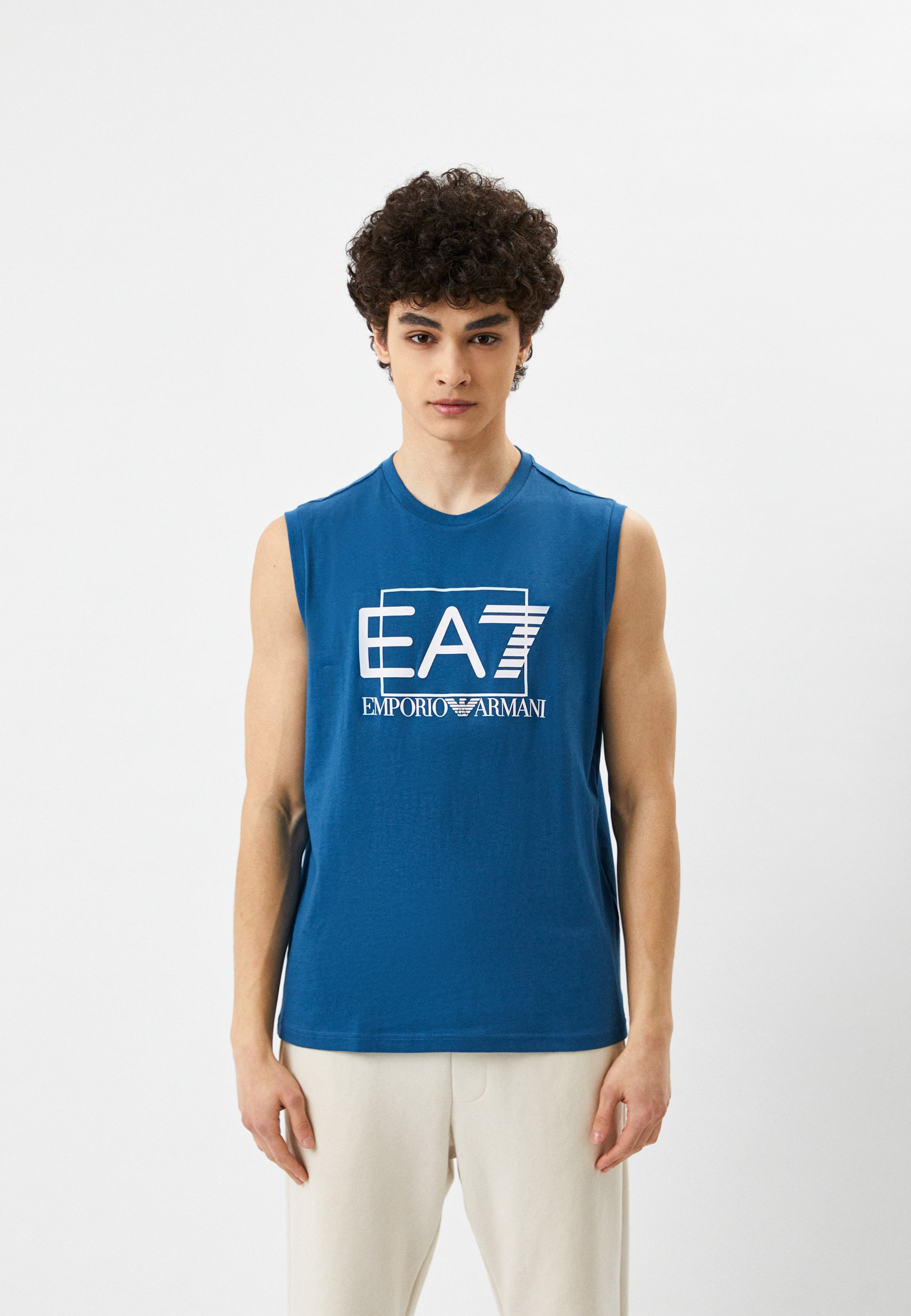 Майка EA7, цвет: синий, RTLACN566501 — купить в интернет-магазине Lamoda