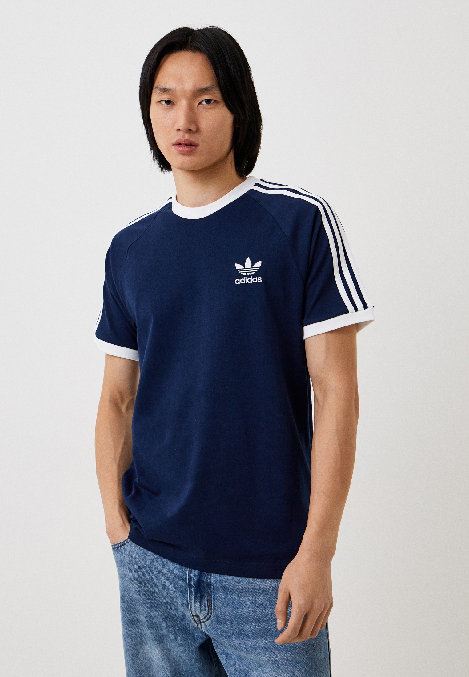 Adidas 3 hot sale stripes tee blue