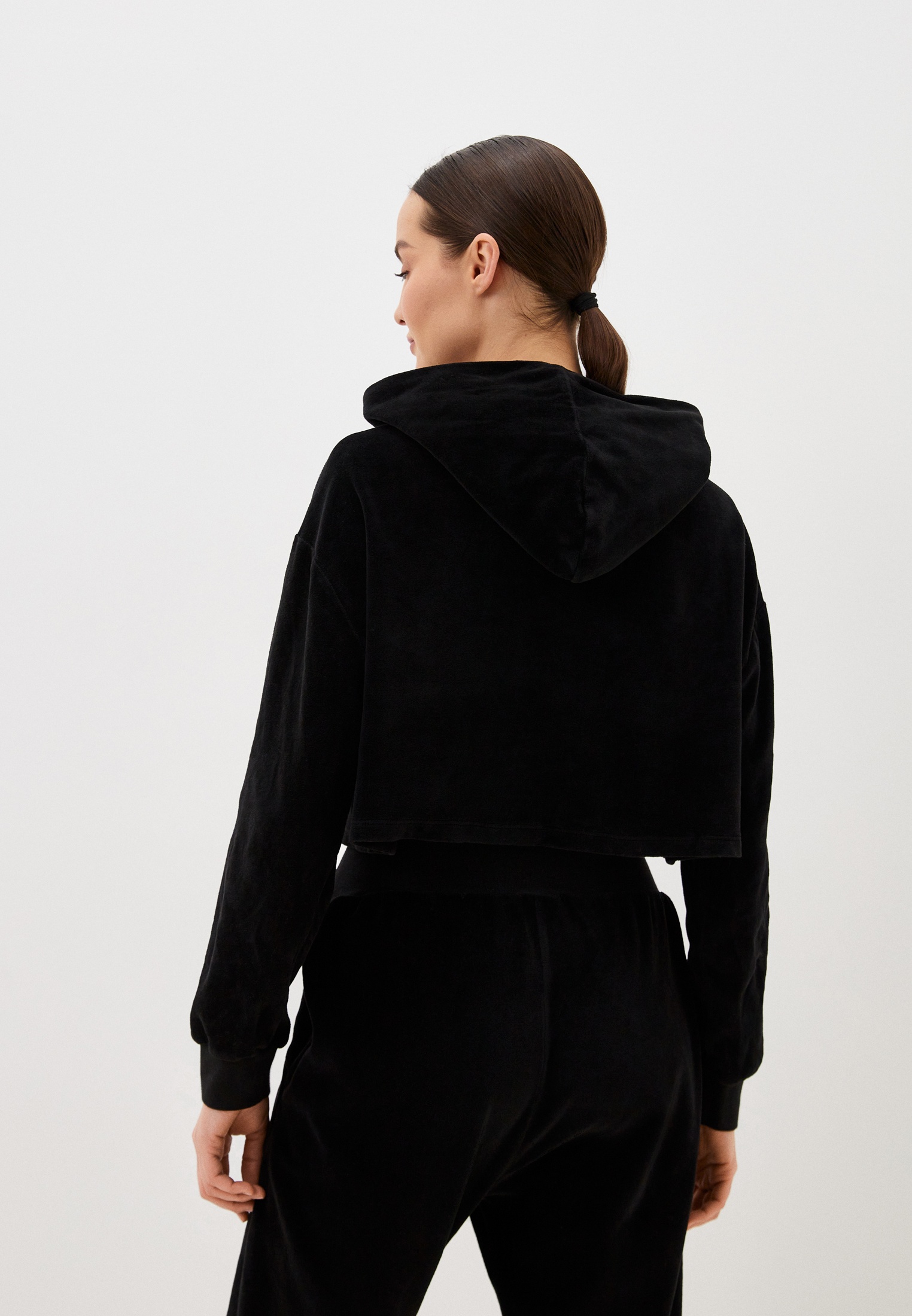 Black velour cropped hoodie shop